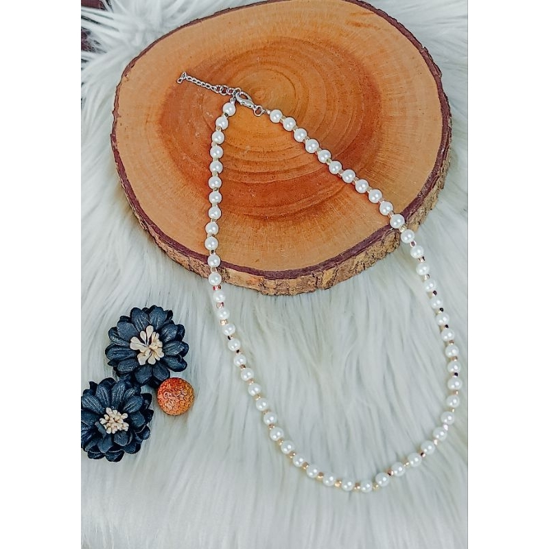 Kalung Choker Wanita Manik Mutiara Putih Epoxy Custom