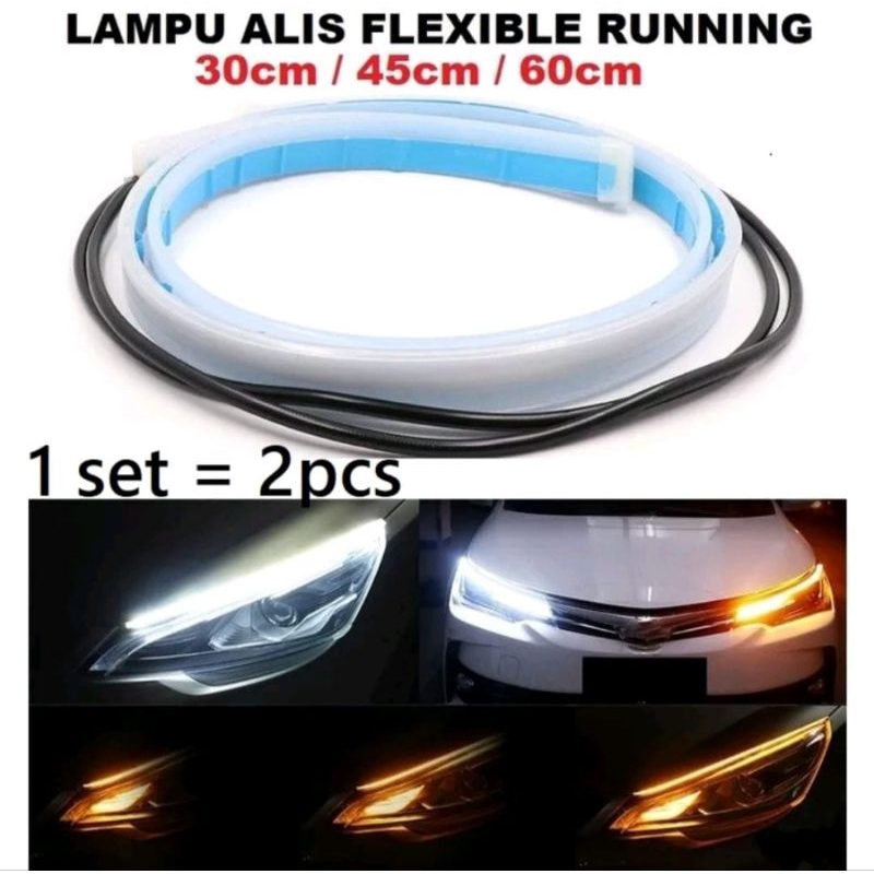 Lampu Alis LED Slim Alis DRL 30CM Fleksibel waterproof ukuran 30cm 2 mode running motor mobil ANTSHOOP