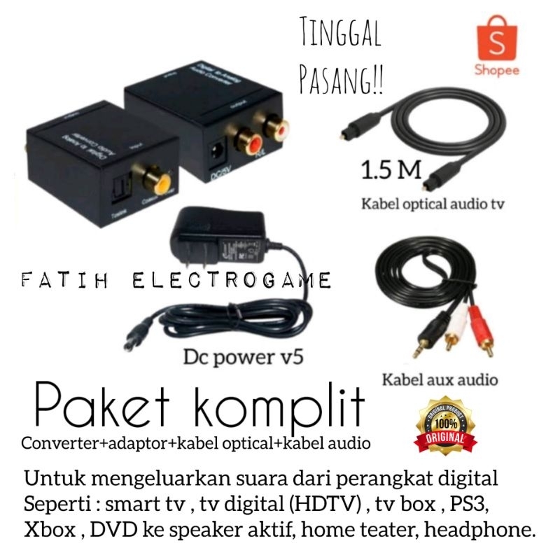 [ PAKET KOMPLIT ] Digital audio converter + Kabel optik audio tv ( BAE 1.5M ) + Kabel rca 2 in 1 / Converter audio digital to analog / Audio converter digital to analog / Optical audio converter