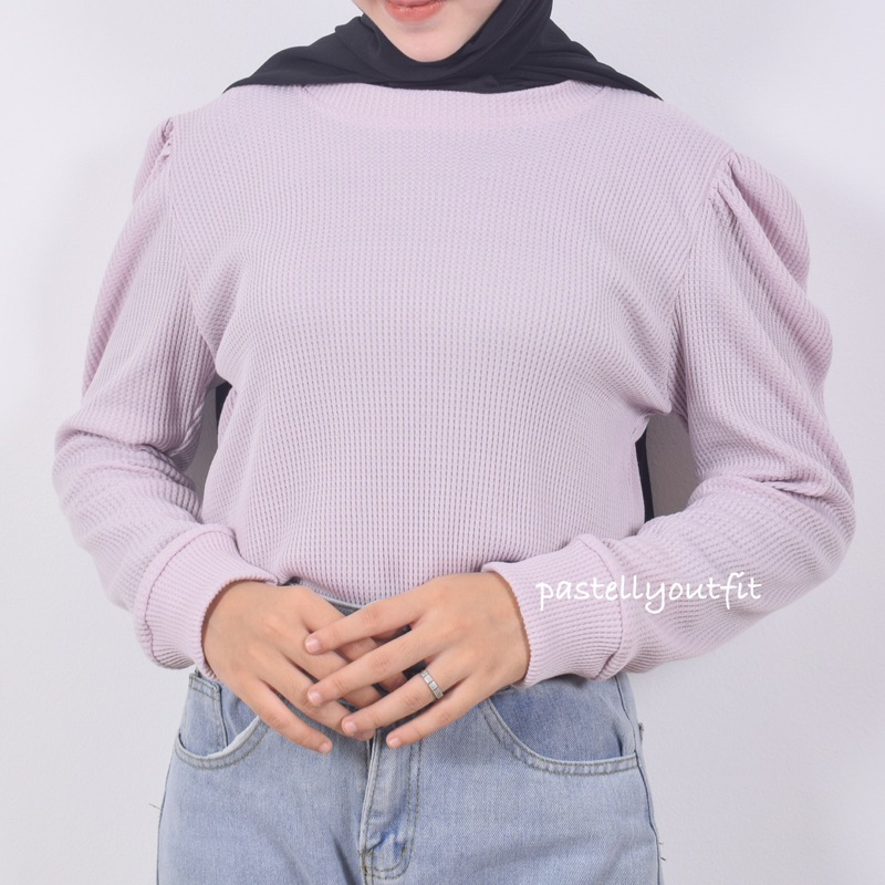 Puffy Shoulder Top / Kaos Wafer Lengan Panjang Model Balon