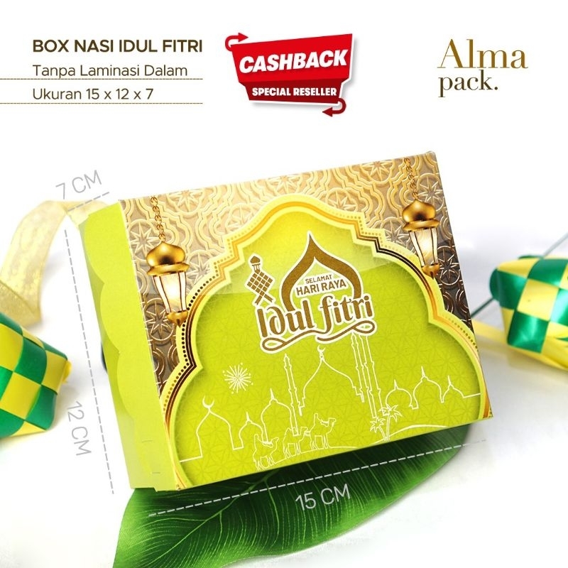 Dus Kotak Nasi Motif Idul Fitri warna Hijau Muda Ukuran jadi P15 L12 T7 cm
