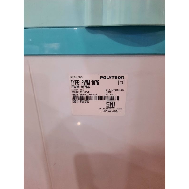 Mesin cuci 2 tabung 10kg Polytron PWM 1076