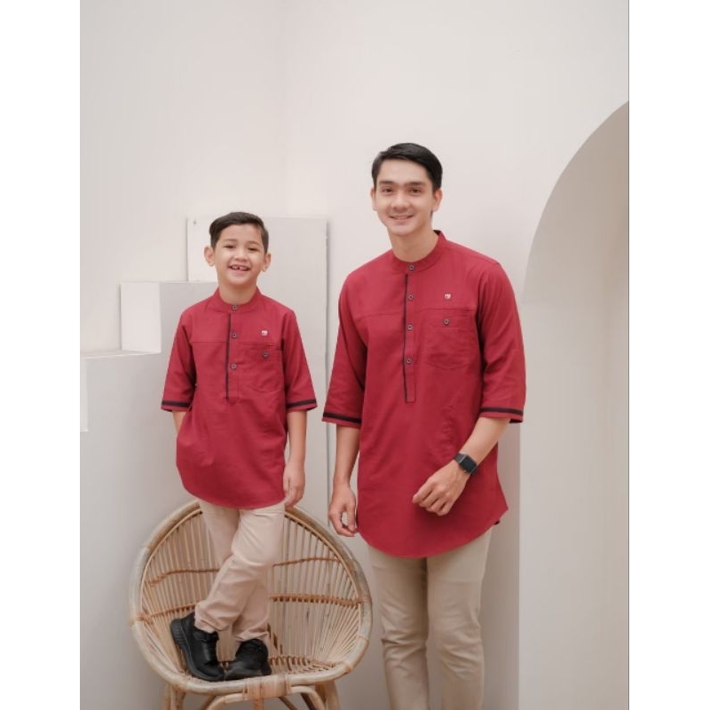 Baju Koko Kurta Couple Ayah Anak Sage Green Habib