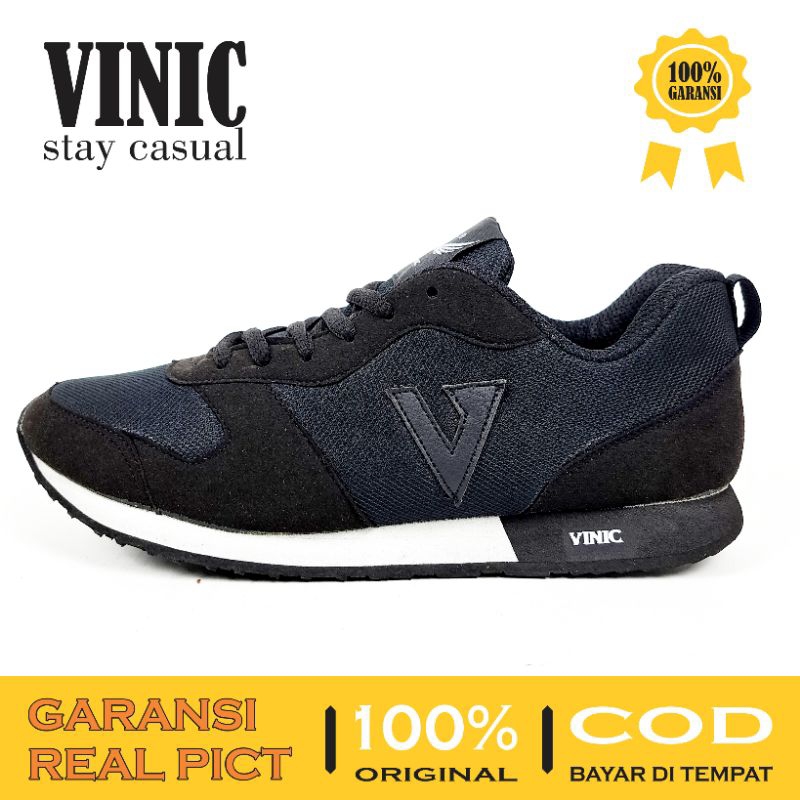 [ 100% ORIGINAL ] Sepatu SNEAKERS VINIC HITAM ALAS PUTIH  - Sepatu Standard Rinning Tampilan Modern Grade Premium
