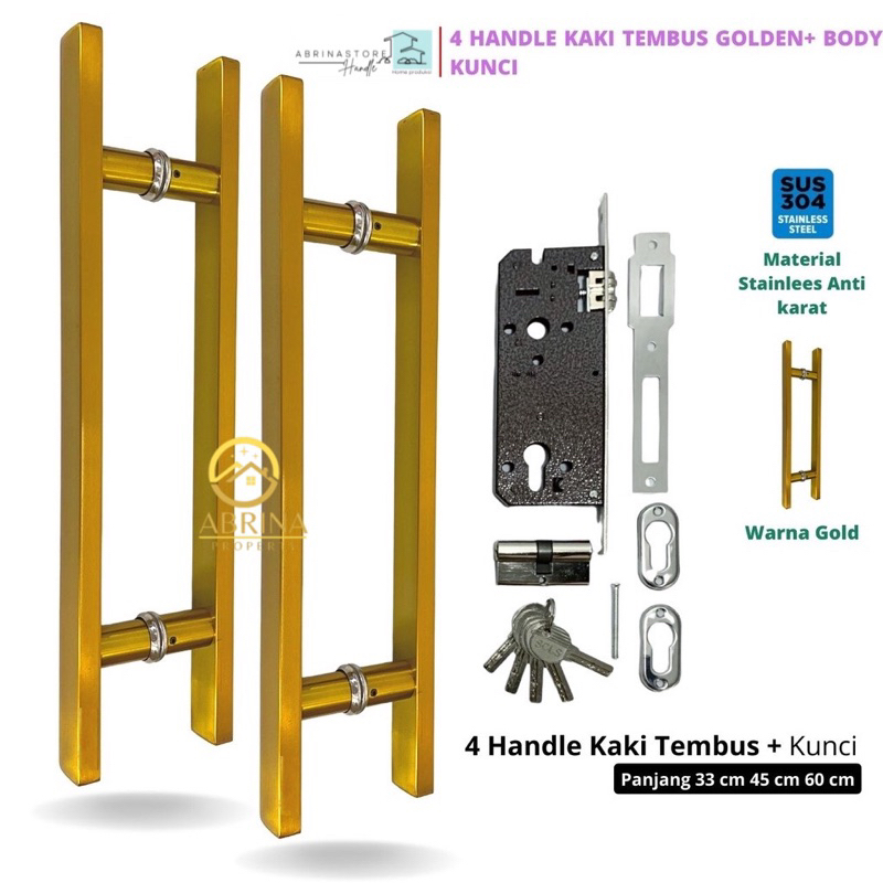 4 handle pintu set kunci kaki tembus panjang 60cm 45cm 33cm handle pintu rumah minimalis tarikan gagang pintu kaca