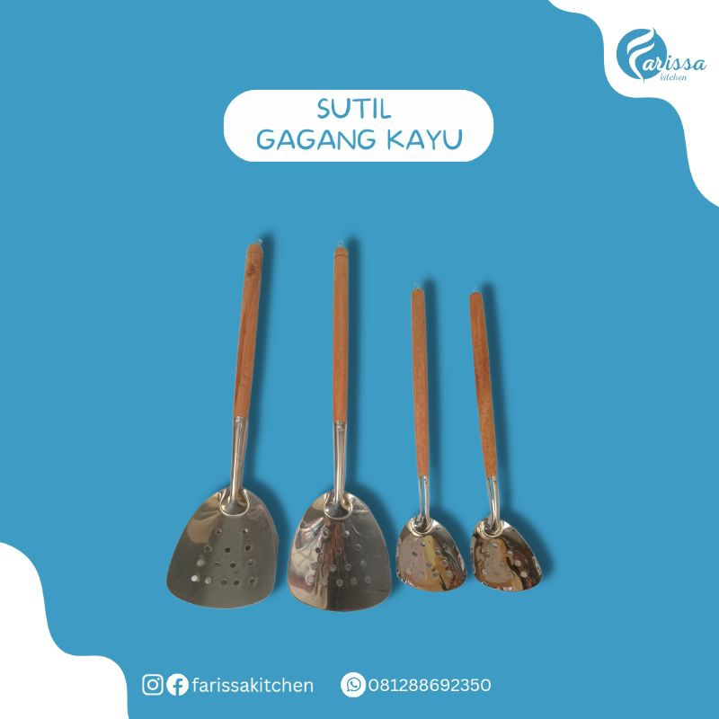 SUTIL GAGANG KAYU PANJANG PENDEK SUTIL LUBANG SPATULA STAINLESS SODET STAINLESS HANDMADE