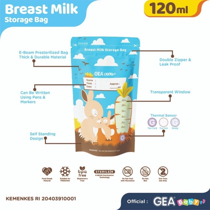 GEA BABY KANTONG ASI 120ML - MILKY HOUSE BREAST MILK BAG 120ML - PLASTIK SUSU MURAH