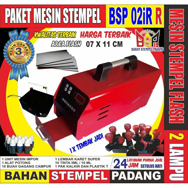 

MESIN STEMPEL FLASH IMPOR BSP 02iR RED PAKET LENGKAP