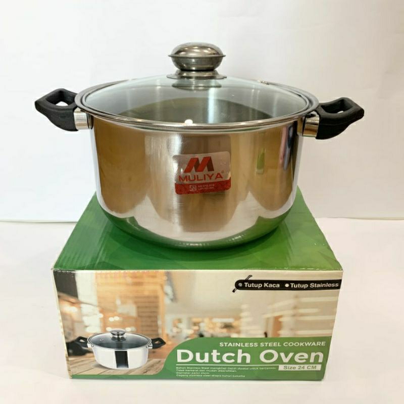 [ ⭐FREE ONGKIR⭐ ] Panci stainless tebal foodgrade tutup kaca Muliya 22/24/26cm dutch oven