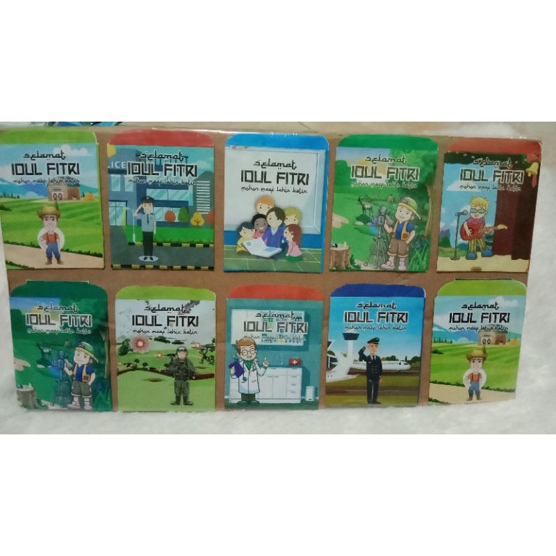

1 pack / 10 lembar ampau lebaran motif profesi mini suap pakai