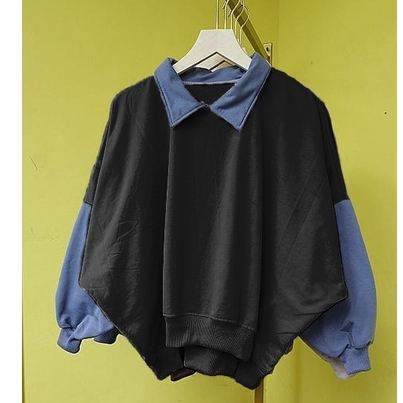 Sweater XXXL Collar Batwing Oversize Sweater Berkerah Wanita Bigsize