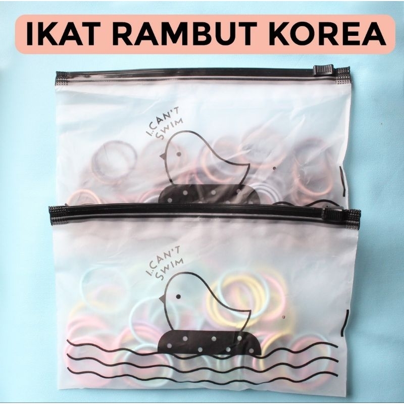 [ISI 100PCS] Ikat Iket Rambut Korea Polos Elastis Gaya Korea Wanita / Karet polos / Free Pouch / Warna Mix