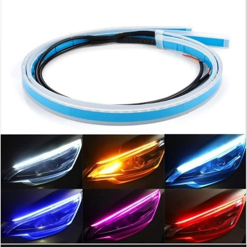 Lampu Alis LED Slim Alis DRL 30CM Fleksibel waterproof ukuran 30cm 2 mode running motor mobil