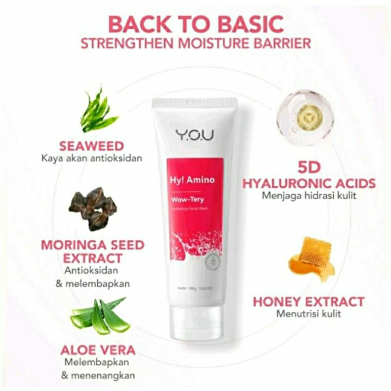 YOU Hy! Amino Wow-Tery Hydrating l Glo-Win Brightening | By-Byateria Facial Wash 100gr - Hy Amino Y.O.U