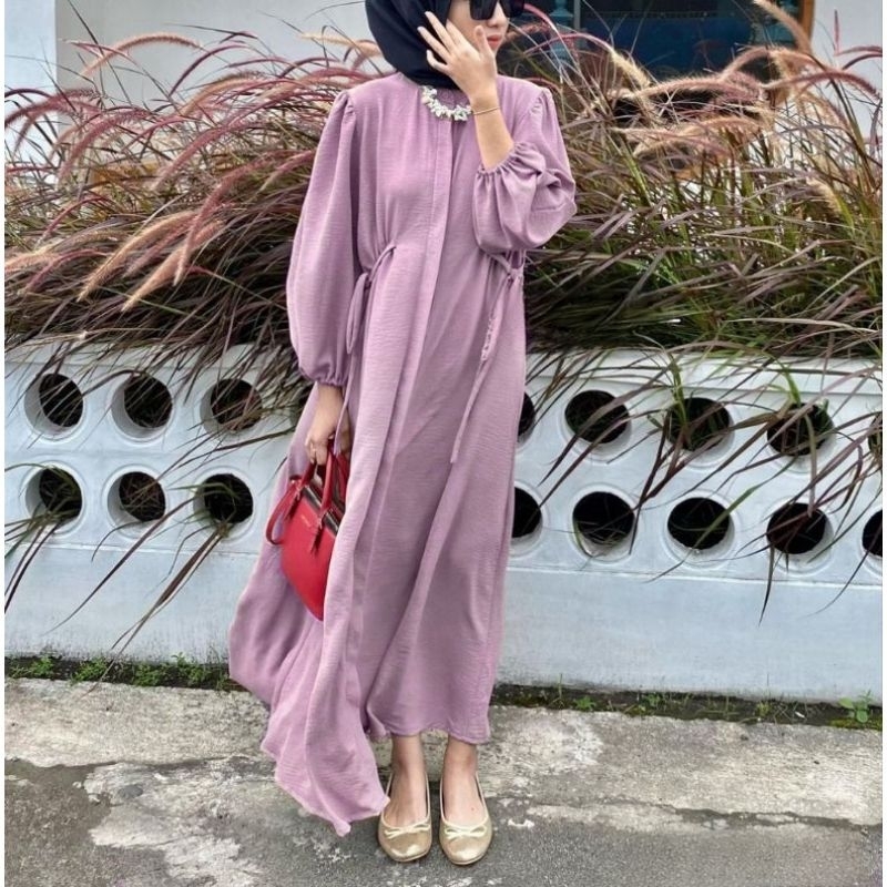 Hazzel Midi Dress Linen Tali Pinggang OOTD Long Dress