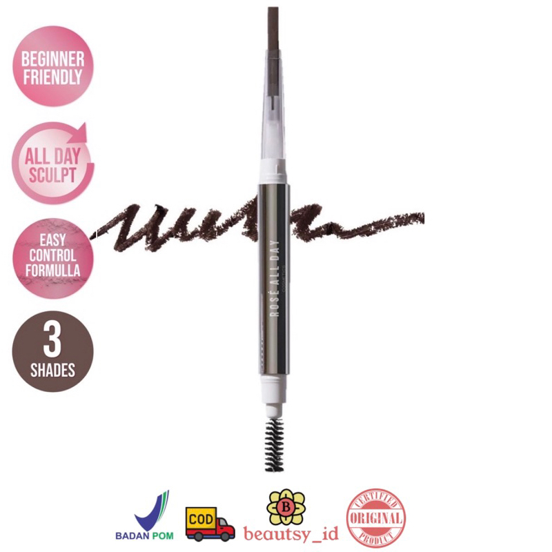 Rose All Day Brow Fix Eyebrow Pencil Original BPOM Halal COD - Pensil Alis