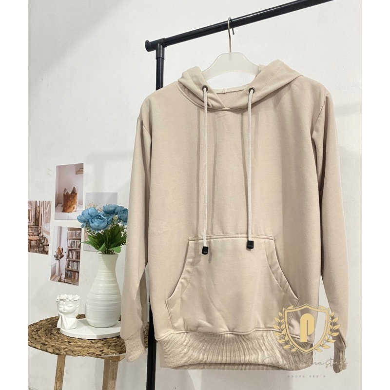 Hoodie sweater polos Pria Wanita dewasa jaket Flece Basic tebal