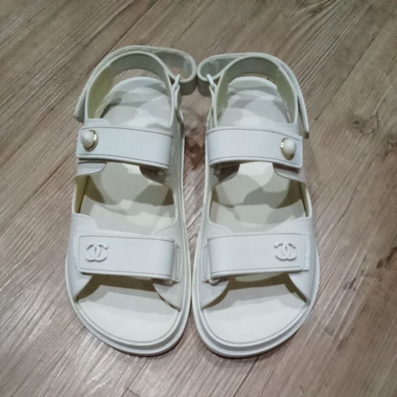 CHANEL dad sandal full rubber Made in Italy white jelly shoes sepatu sendal wanita preloved