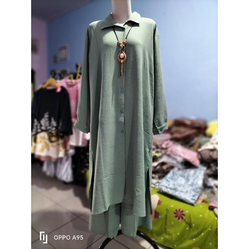Setelan Tunik Panjang Polos