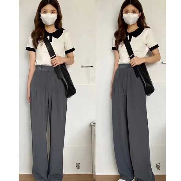 Highwaist Celana Kulot Hitam Panjang Korea Pants Wanita Celana Anti Kusut-loose Pants