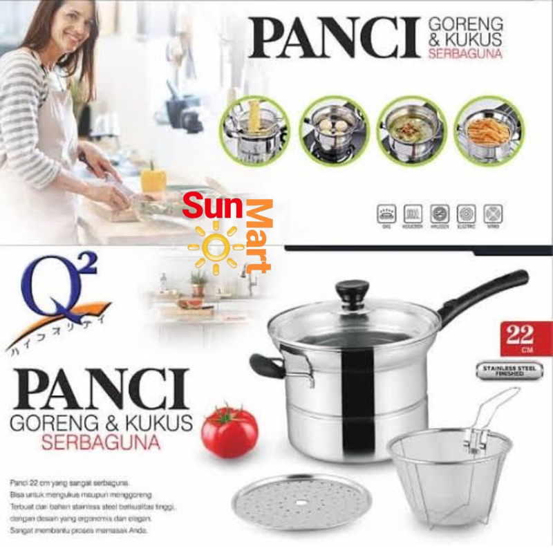 Panci Goreng Kukus 22cm / Panci Deep Fryer Stainless Steel