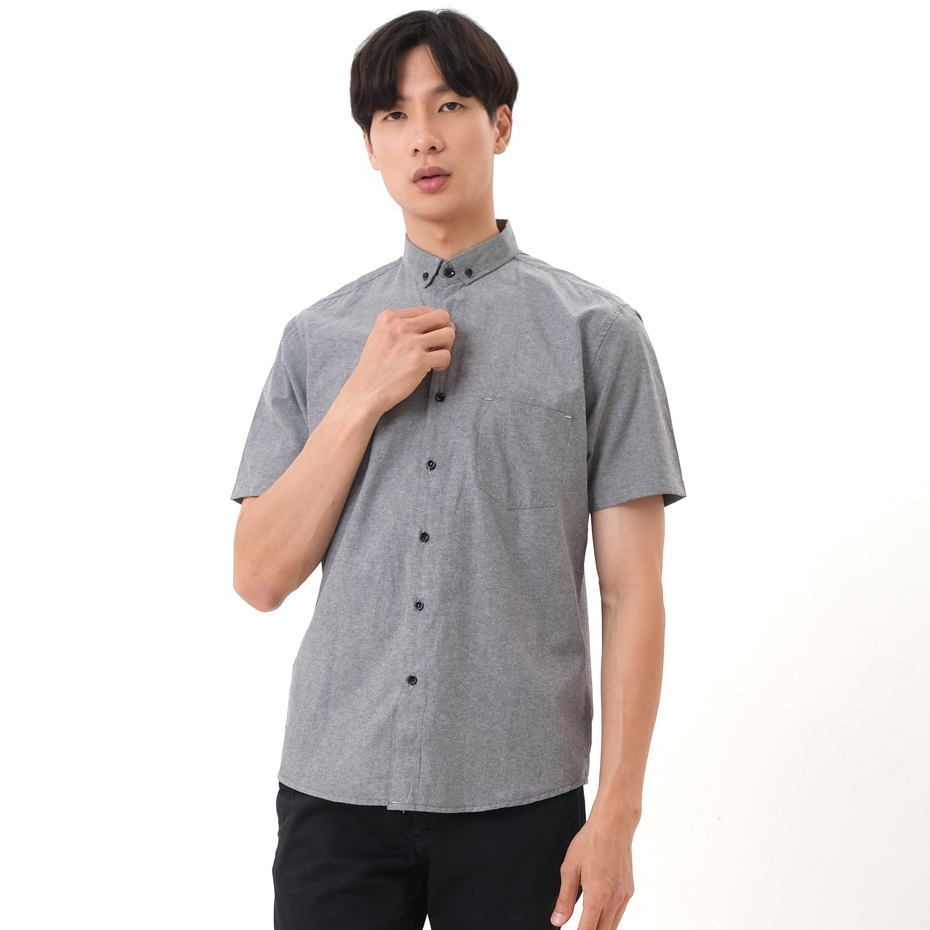 SANVANINA Kemeja Polos Lengan Pendek Polos Oxford Basic DARK GREY E-1161
