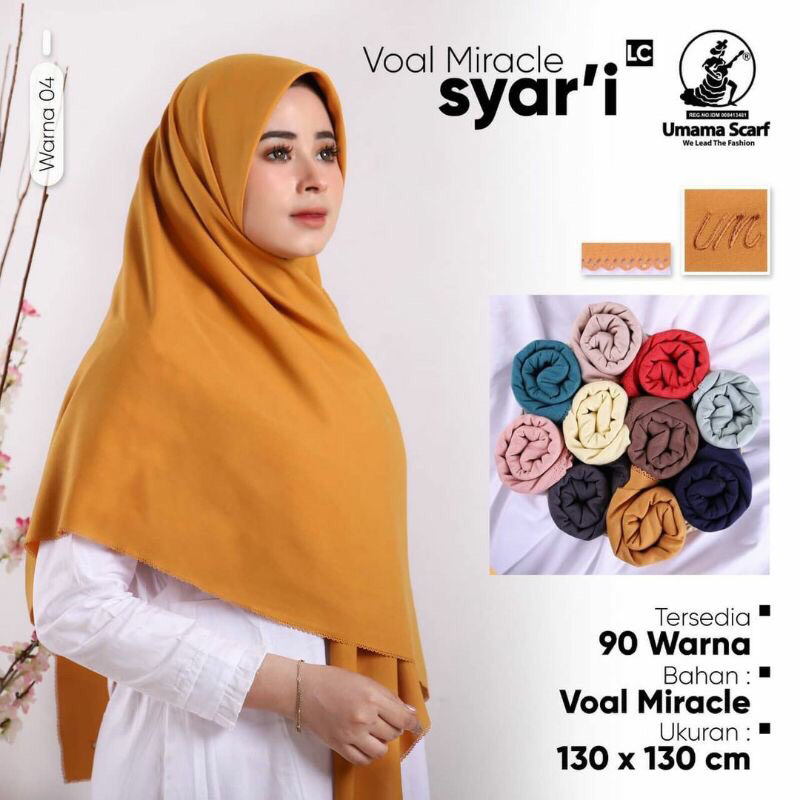 Syar’i Voal Miracle Umama Hijab Segi Empat Polos Jumbo / Hijab Syari Polos Jumbo Laser Cut