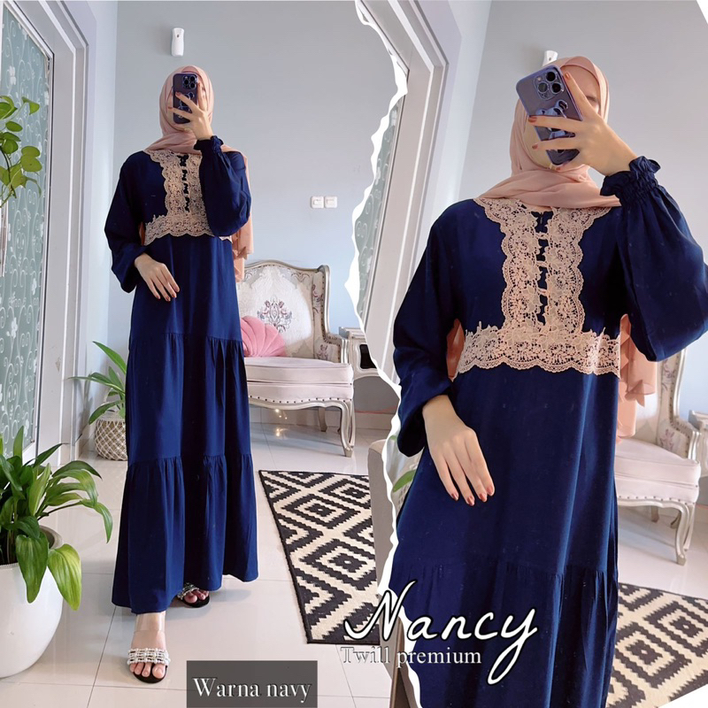 Daster Arab Fairuz NANCY Dress Classic Renda Milo Gamis Twill Premium Semi Big Size