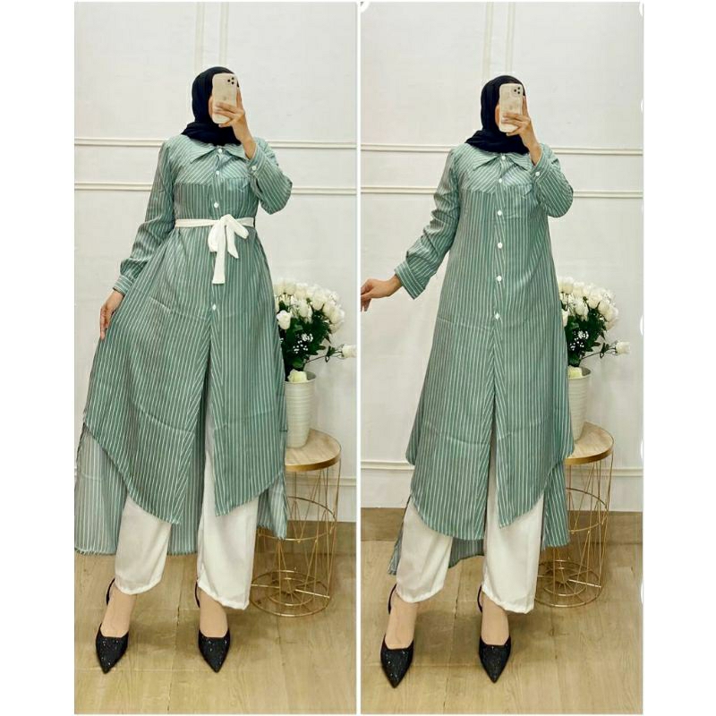 (COD) Setelan Long Tunik Premium/Setcel Wanita Bisa Busui/Longset Shakila Salur