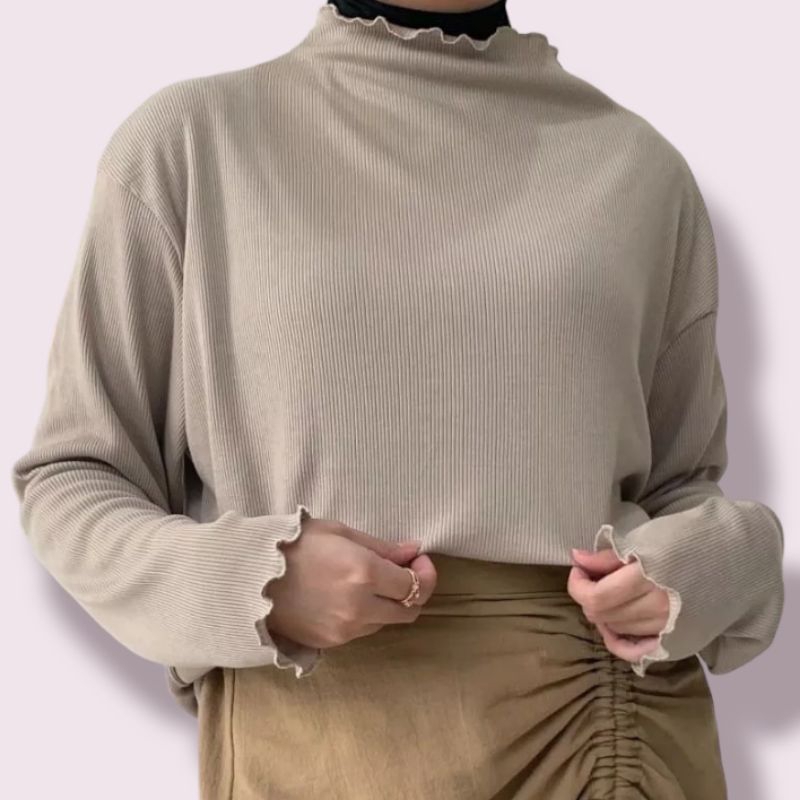 ATASAN KAOS WANITA BAHAN RIB LENGAN PANJANG