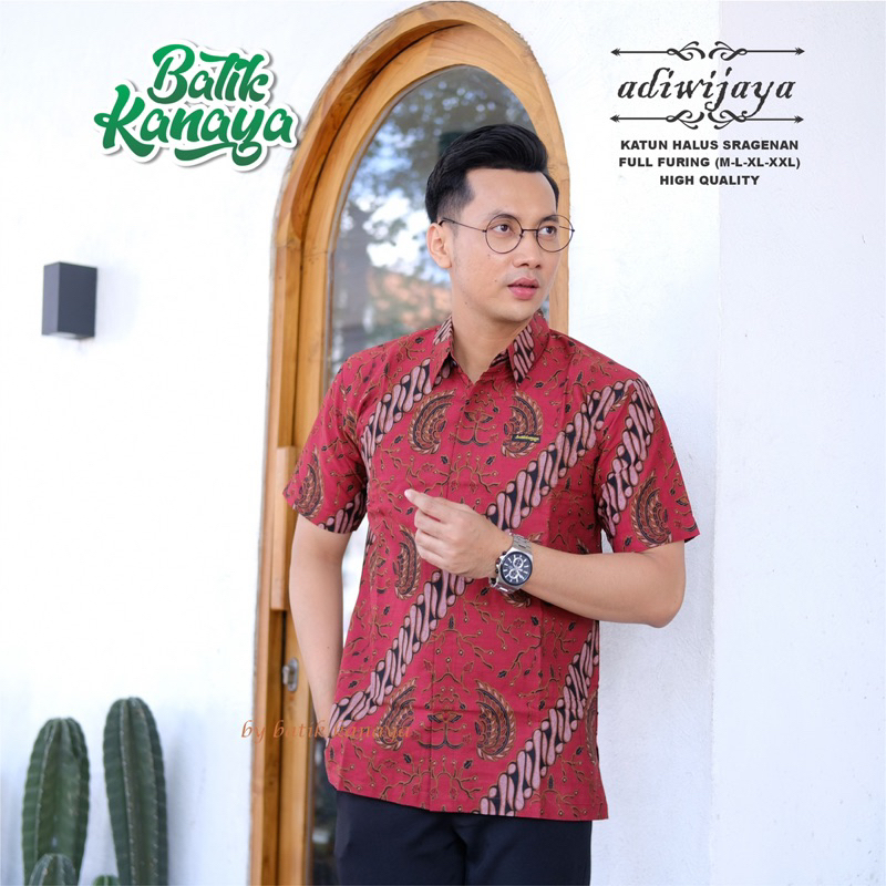 ADIWIJAYA Kemeja batik pria lengan pendek Full Furing Bahan Katun Premium