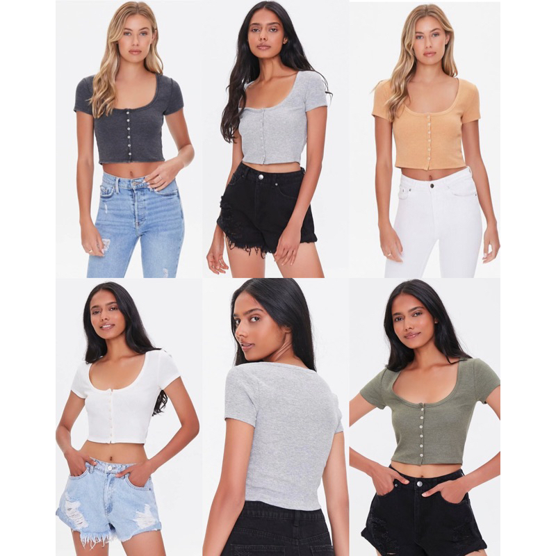 Forever21 Button-Front Knitted Crop Top