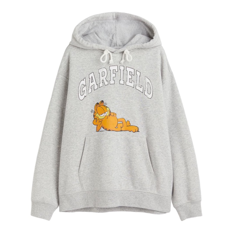 ( 8.8 ) Hoodie H&amp;M Unisex Sablon Garfield Grey Abu, Flecee Katun Lembut Tebal, Free Papperbag