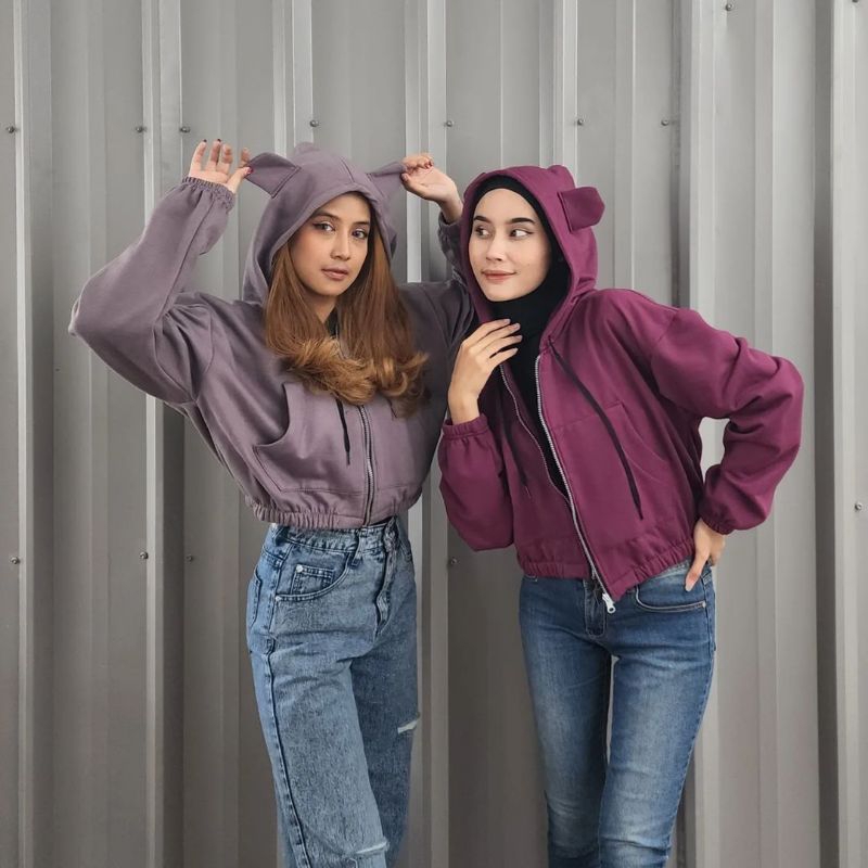 ( isi 2 pcs ) Terbaru sweater couple ZIPPER CROOP EAR Jaket couple pasangan terbaru / sweater couple
