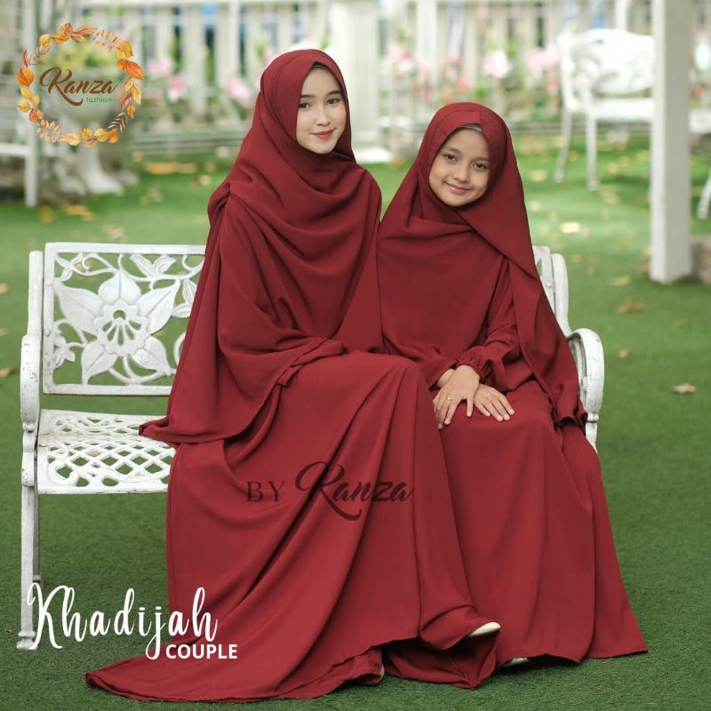 Couple Gamis Ibu & Anak Set Khimar Wolfis Polos KHADIJAH Syari ori by Kanza