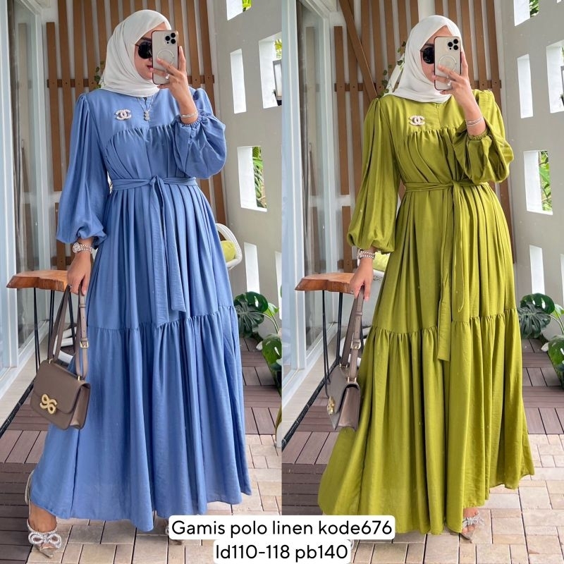 gamis crincle polo linen kode 676 by alvaro collection gamis tangan balon gamis polos