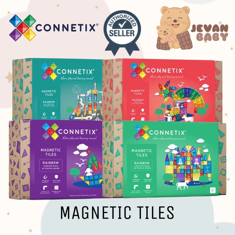 Connetix Magnetic Tiles Carpack 24pcs / 62pc / 100pc / 92pcs Ball Run Pack