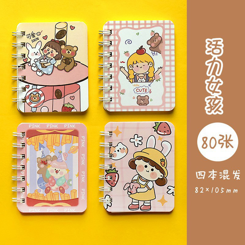 1 pcs Buku / Notebook Mini Ring A7 Motif-Pink girl