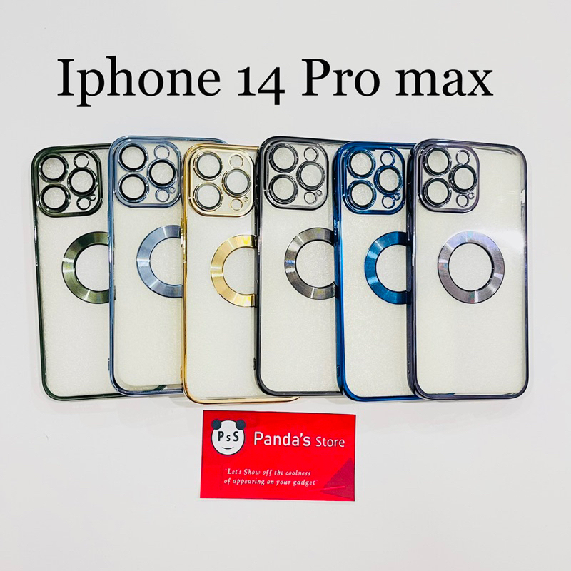 Softcase Iphone 14 Pro max Lens Protector Circle Chrome Logo Clear Case