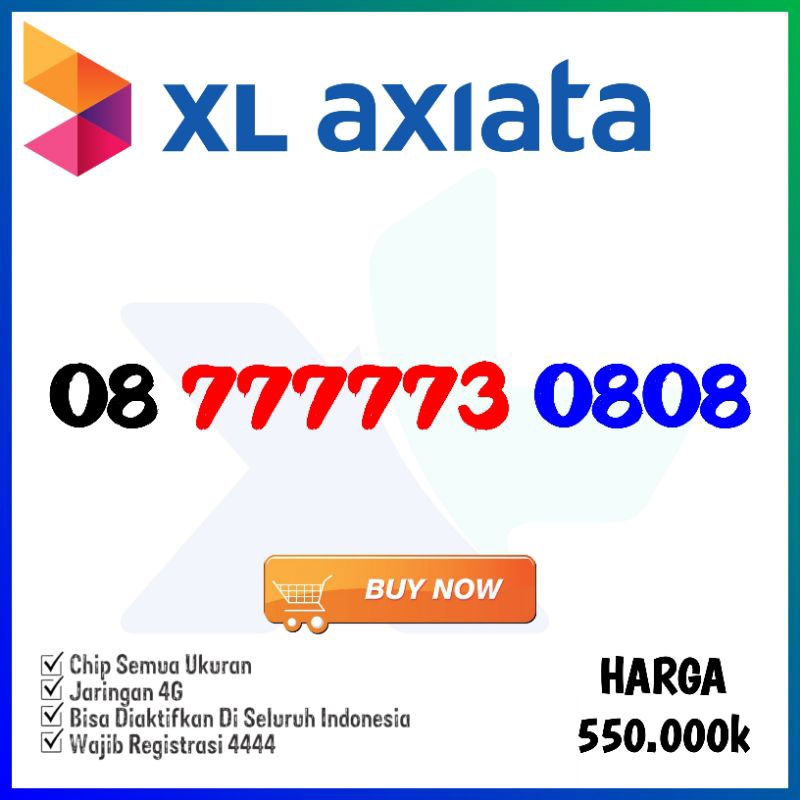 Nomor Cantik XL Nomer Kartu Perdana XLaxiata No 777773 0808