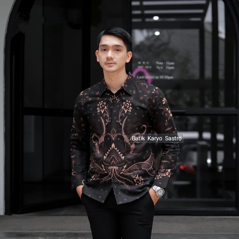 Kemeja Batik Pria Lengan Panjang Slimfit Hem Baju Modern Premium Lapis Furing