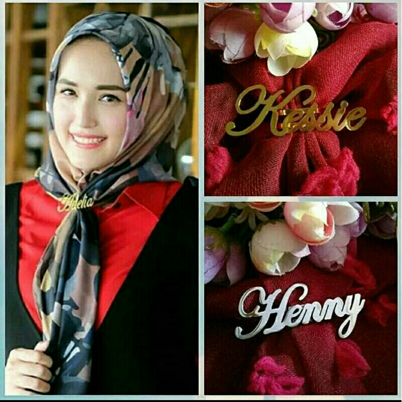Ring Hijab kerudung / Bros nama / pin nama custom / aksesoris hijab