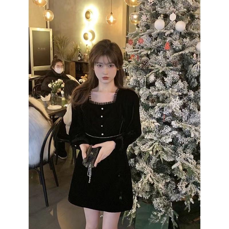 Dress Mini Black Velvet Waist Variasi M370