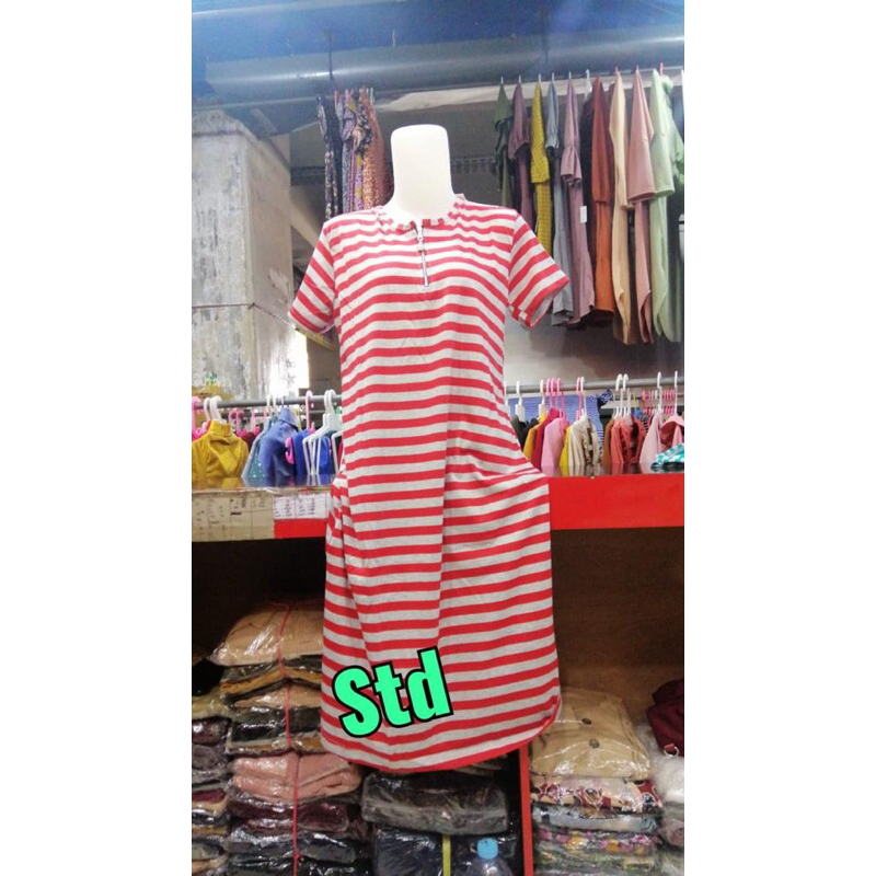 westylis Katun Daster Busui / Daster Casual / Daster Kaos / Daster Salur Size L Fit To XL Merah Puti