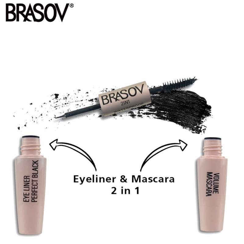 Brasov 2 in 1 Volume Mascara &amp; Eyeliner Perfect Black Waterproff