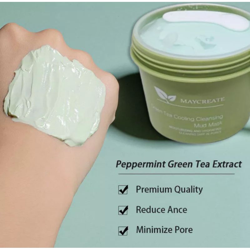 GREEN TEA MASK MUD CLAY MAYCREATE KOMEDO/NODA HITAM/MEMUTIHKAN