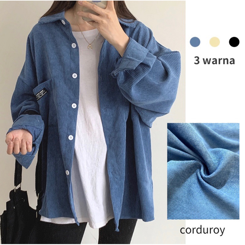 Kemeja Oversize Korduroy Korean Style Kemeja Wanita Lengan Panjang Oversize Kemeja polos Wanita Kore