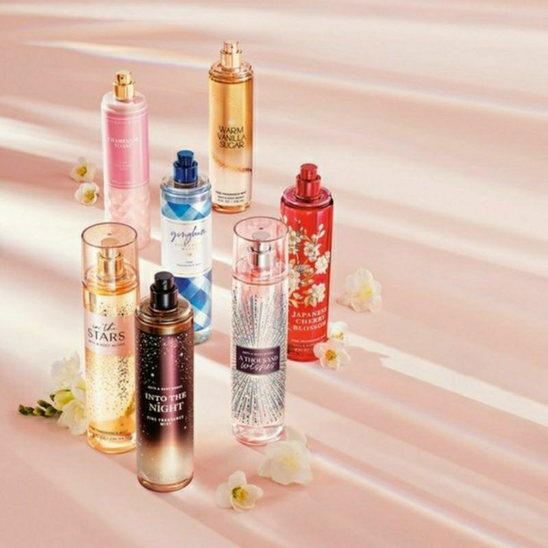 BBW FINE FRAGRANCE MIST 236 ML BATH &amp; BODY WORKS MIX PART 2/2 DARK KISS PINK CHIFFON BAHAMAS SWEET CRANBERRY ROSE GINGHAM HEART OF GOLD FRESH SPARKLING SNOW SUNSHINE MIMOSA WHITE TEA &amp; SAGE ONE IN A MILLION JAPANESE CHERRY BLOSSOM ROSE MOONLIGHT PATH