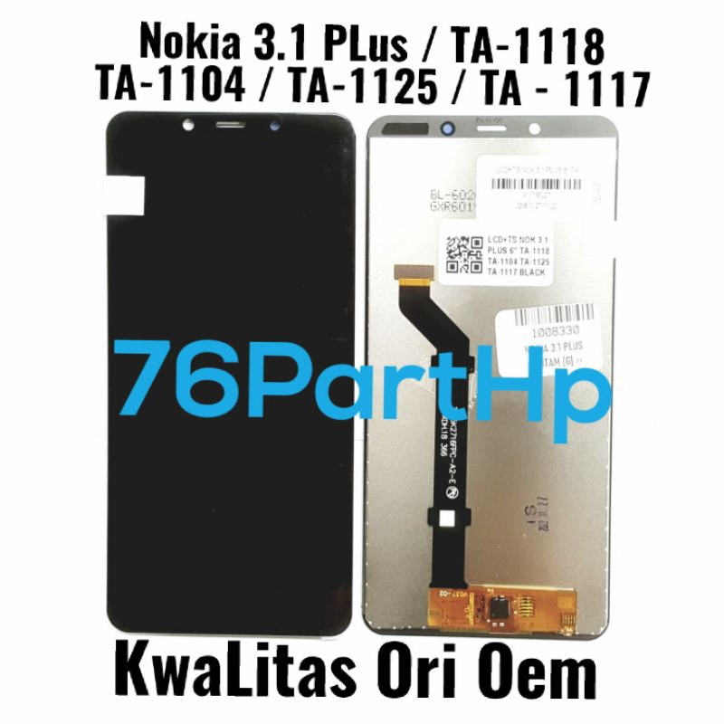 Lcd Touchscreen Fullset Kwalitas Ori Oem Nokia 3.1Plus - TA- 118 - Hitam