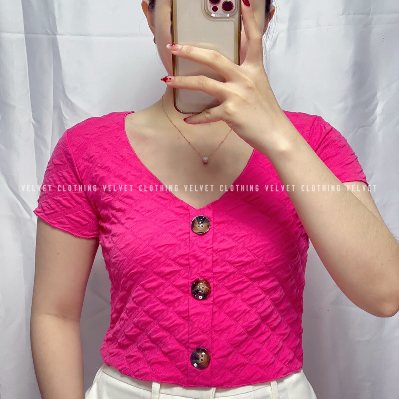 Crop top button motif diamond bubble / Croptop button bubble / Crop top knit premium 3654